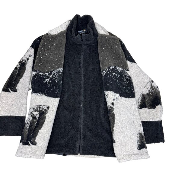 Vintage 90's Nordic Lights Fleece Jacket Snow Polar Bears scene Men's size M - Picture 5 of 13